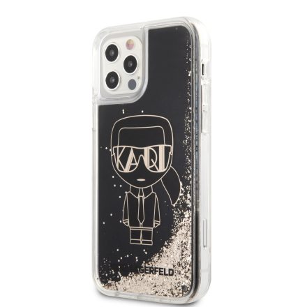 Apple iPhone 12/12 Pro KARL LAGERFELD KLHCP12MLGGKBK Liquid Glitter TPU Hátlap - Fekete