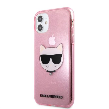 Apple iPhone 11 KARL LAGERFELD KLHCN61CHTUGLP Glitter TPU Hátlap - Rózsaszín