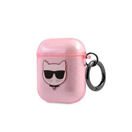 Apple Airpods 1/2 KARL LAGERFELD KLA2UCHGP Glitter TPU Tartó - Rózsaszín