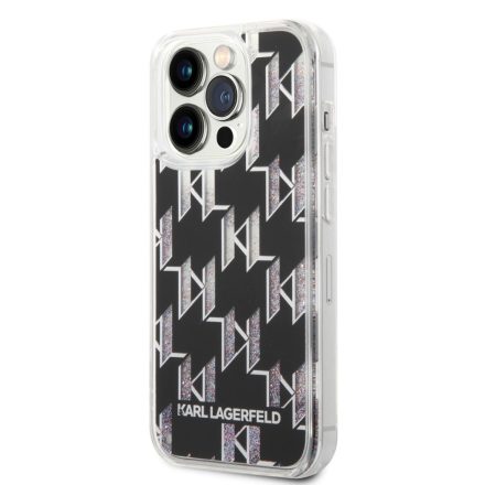 Apple iPhone 14 Pro KARL LAGERFELD KLHCP14LLMNMK Liquid Glitter TPU Hátlap - Fekete