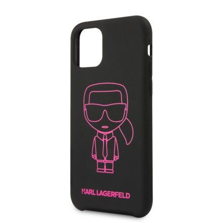 Apple iPhone 11 Pro Max KARL LAGERFELD  KLHCN65SILFLPBK Liquid Silicon Hátlap - Fekete