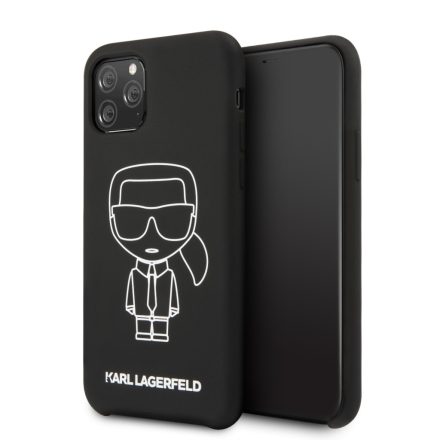 Apple iPhone 11 Pro KARL LAGERFELD  KLHCN58SILFLWB Liquid Silicon Hátlap - Fekete
