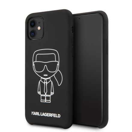 Apple iPhone 11 KARL LAGERFELD  KLHCN61SILFLWB Liquid Silicon Hátlap - Fekete