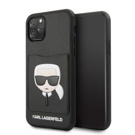 Apple iPhone 11 KARL LAGERFELD KLHCN61CSKCBK Bőr Hátlap - Fekete