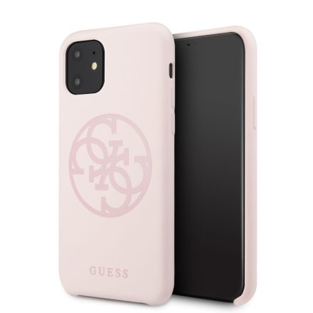 Apple iPhone 11 GUESS GUHCN61LS4GLP Liquid Silicon Hátlap - Púder Rózsaszín