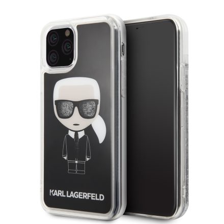 Apple iPhone 11 KARL LAGERFELD KLHCN61ICGBK Liquid Glitter TPU Hátlap - Fekete