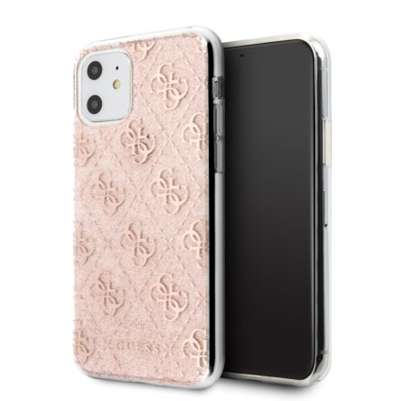 Apple iPhone 11 GUESS GUHCN61PCU4GLPI Glitter TPU Hátlap - Púder Rózsaszín