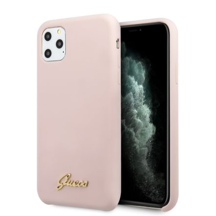 Apple iPhone 11 Pro GUESS GUHCN58LSLMGLP Liquid Silicon Hátlap - Púder Rózsaszín