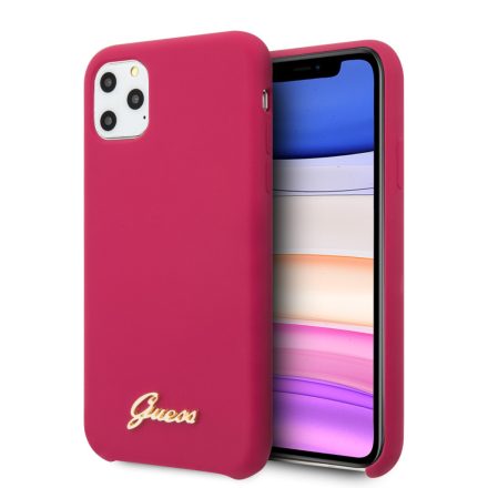 Apple iPhone 11 Pro Max GUESS GUHCN65LSLMGR Liquid Silicon Hátlap - Magenta
