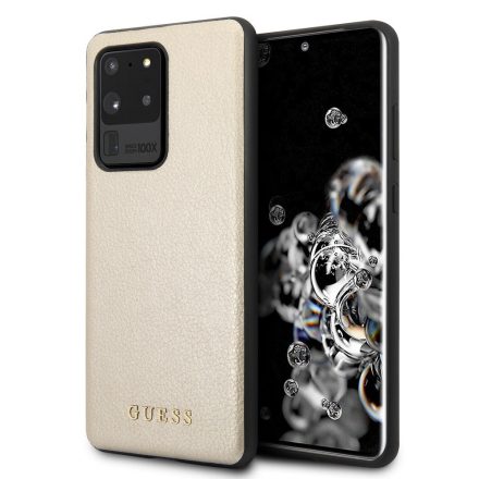 Samsung S20 Ultra GUESS GUHCS69IGLGO Bőr Hátlap - Arany