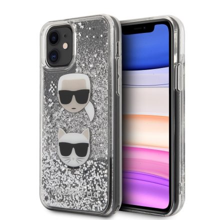 Apple iPhone 11 KARL LAGERFELD KLHCN61KCGLSL Liquid Glitter TPU Hátlap - Ezüst
