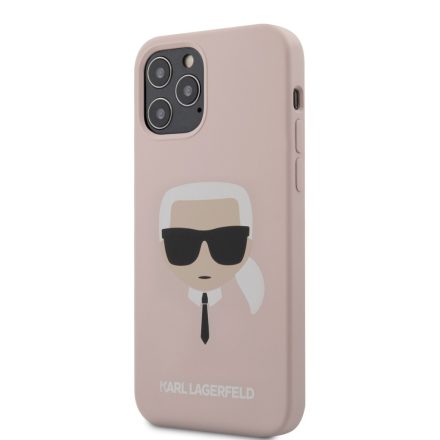 Apple iPhone 12 Pro Max KARL LAGERFELD  KLHCP12LSLKHLP Liquid Silicon Hátlap - Púder Rózsaszín