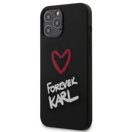 Apple iPhone 12 Pro Max KARL LAGERFELD  KLHCP12LSLKRBK Liquid Silicon Hátlap - Fekete