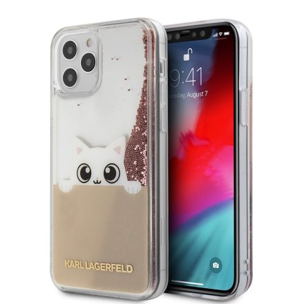 Apple iPhone 12 Pro Max KARL LAGERFELD KLHCP12LPABGNU Liquid Glitter TPU Hátlap - Rózsaszín