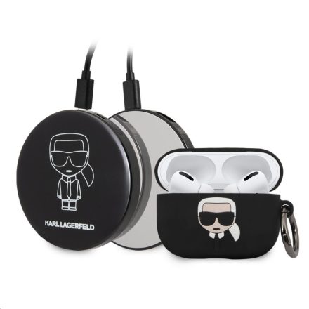 Apple Airpods Pro + Powebank KARL LAGERFELD KLBPPBOAPK Liquid Silicon Tartó és Töltő - Fekete