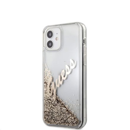 Apple iPhone 12 Mini GUESS GUHCP12SGLVSGO  Liquid Glitter TPU Hátlap - Arany