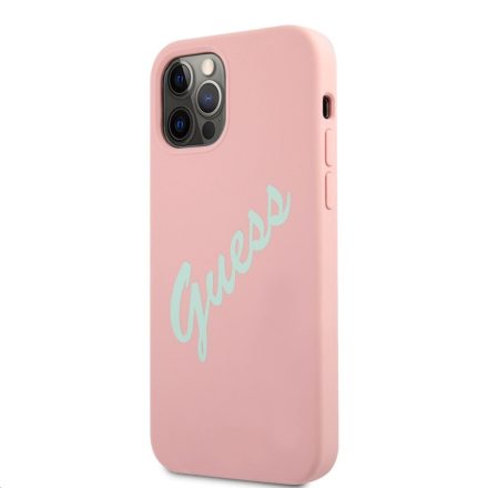 Apple iPhone 12/12 Pro GUESS GUHCP12MLSVSPG Liquid Silicon Hátlap - Rózsaszín