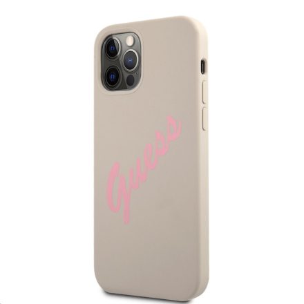 Apple iPhone 12 Pro Max GUESS GUHCP12MLSVSGP Liquid Silicon Hátlap - Világosszürke