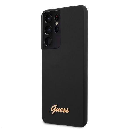 Samsung S21 Ultra GUESS GUHCS21LLSLMGBK Liquid Silicon Hátlap - Fekete