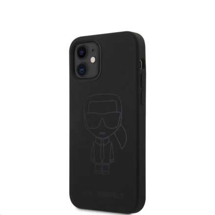 Apple iPhone 12 Mini KARL LAGERFELD KLHCP12SSILTTBK Liquid Silicon Hátlap - Fekete