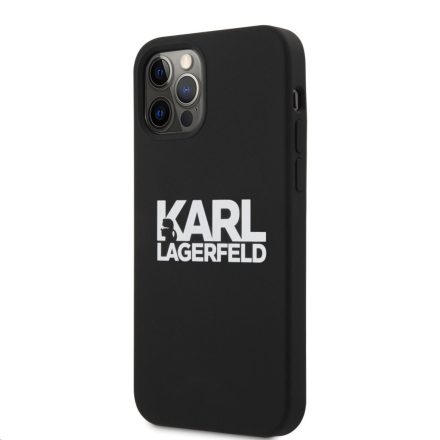 Apple iPhone 12 Pro Max KARL LAGERFELD  KLHCP12LSLKLRBK Liquid Silicon Hátlap - Fekete