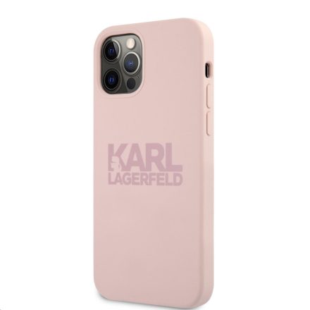 Apple iPhone 12 Pro Max KARL LAGERFELD  KLHCP12LSLKLTLP Liquid Silicon Hátlap - Rózsaszín