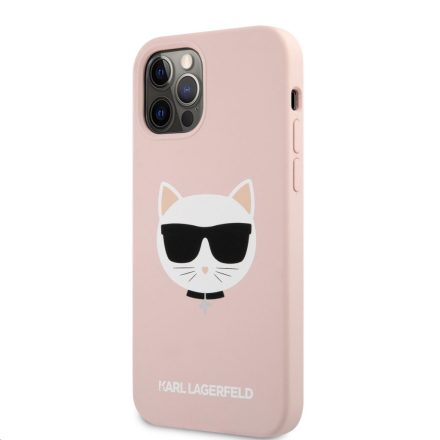 Apple iPhone 12 Pro Max KARL LAGERFELD KLHCP12LSLCHLP Liquid Silicon Hátlap - Rózsaszín