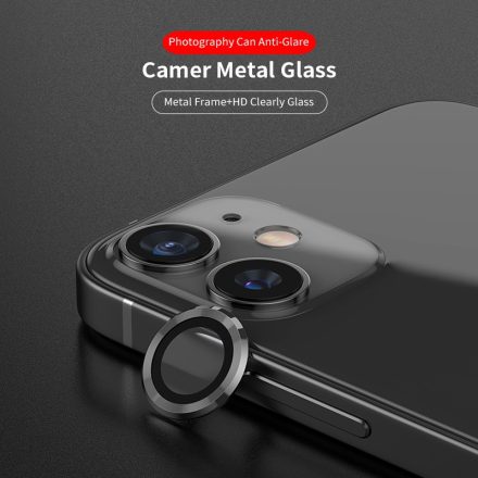 Apple iPhone 12 Mini/12 Lito S+ 3D Fém Kameravédő Üvegfólia - Fekete