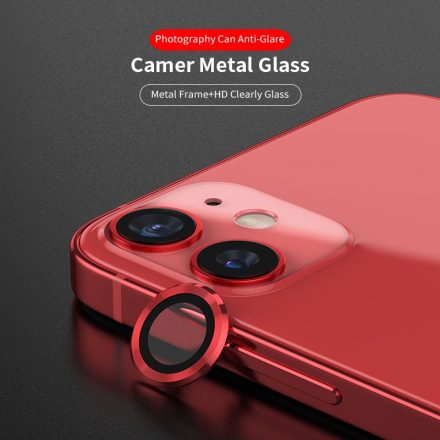 Apple iPhone 12 Mini/12 Lito S+ 3D Fém Kameravédő Üvegfólia - Piros