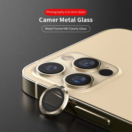 Apple iPhone 12 Pro Lito S+ 3D Fém Kameravédő Üvegfólia - Arany