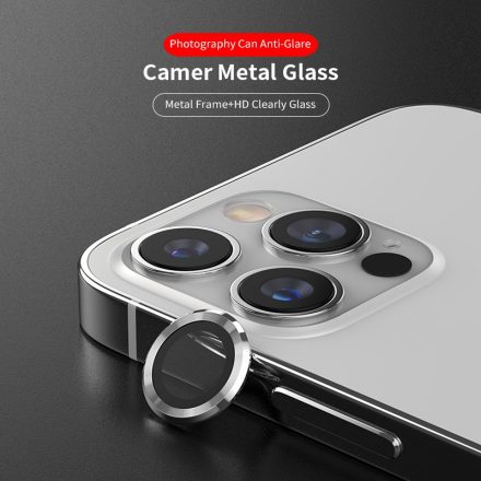 Apple iPhone 12 Pro Lito S+ 3D Fém Kameravédő Üvegfólia - Ezüst