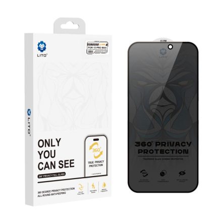 Apple iPhone 13/13 Pro/14 Lito D+ Ultra 360 Privacy 2.5D Full Üvegfólia - Fekete