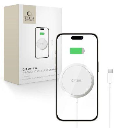 Tech-Protect QI15W-A34 15W MagSafe Töltő Type-C - Fehér