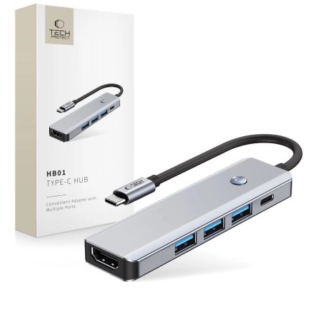 Tech-Protect HB01 HUB Adapter 5in1 USB-C + USB3.0 + HDMI 4K 60Hz + PD100W HUB Adapter - Grafit