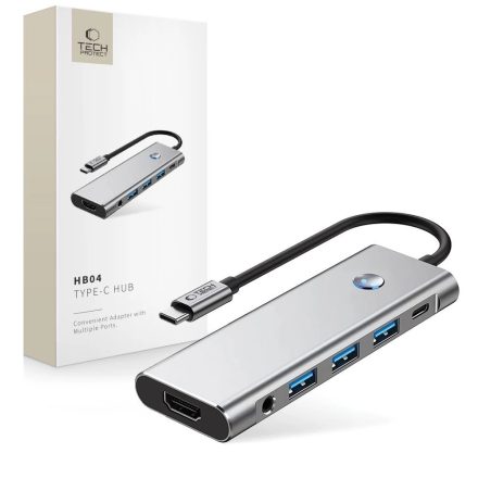 Tech-Protect HB04 HUB Adapter 9in1 USB-C + USB2.0 + USB3.0 + HDMI 4K 60Hz + SD / TF + PD100W + AV3.5 HUB Adapter - Grafit