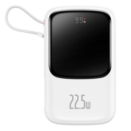 Baseus Qpow Digital 22.5W QC/PD/SCP/FCP 10000 mAh Powerbank USB-C Kábellel - Fehér