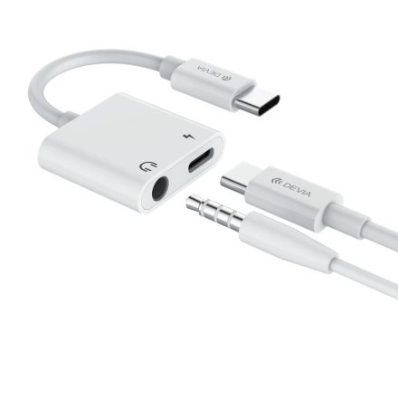 Devia EC610 USB Type-C/3.5 Jack Audió és Töltő Adapter - Fehér