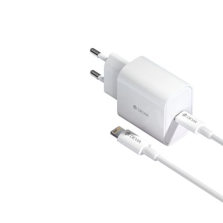 Devia RLC-381B Smart PD 20W Hálózati Töltőfej + PD Lightning Töltőkábel - Fehér
