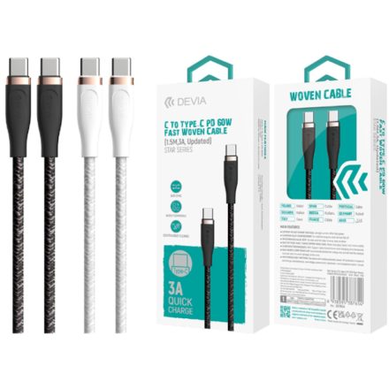 DEVIA EC320 Star PD 60W USB Type-C 1.5M Adatkábel - Fehér