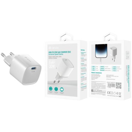 Devia RLC-545 Extrem Speed Mini PD 30W GaN Hálózati Töltőfej - Fehér