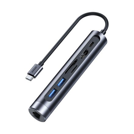 Joyroom S-H111 Concealed 7in1 USB Type-C 3xUSB 3.0 + HDMI + LAN + PD HUB Adapter - Grafit