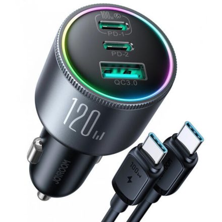 Joyroom JR-CCN07 120W Autós Töltőfej és 1M Type-C Adatkábel - Fekete