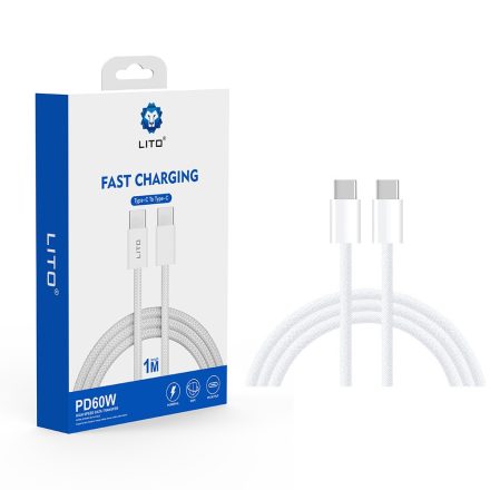 Lito Fast Charging PD 60W USB Type-C 1M Adatkábel - Fehér