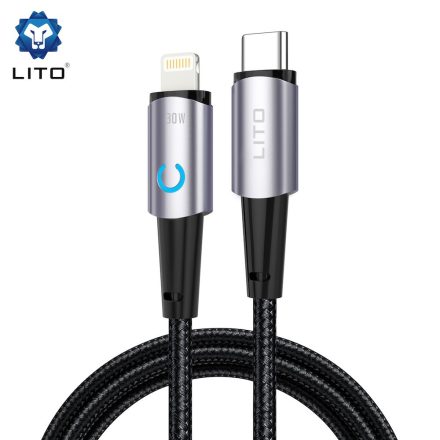 Lito LD10 Metal Data PD 30W USB Lightning 1M Adatkábel - Fekete