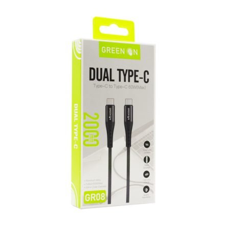 Green On GR08 PD 60W USB Type-C 2M Adatkábel - Fekete