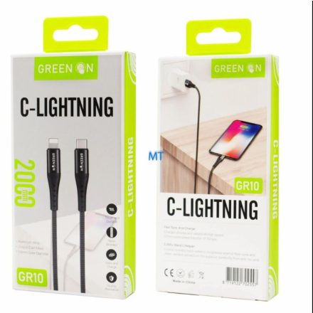 Green On GR10 PD 60W USB Lightning PD 2M Adatkábel - Fekete