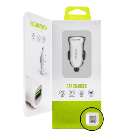 Green On DL-C17 1A USB Autós Töltő és Micro USB Adatkábel - Fehér