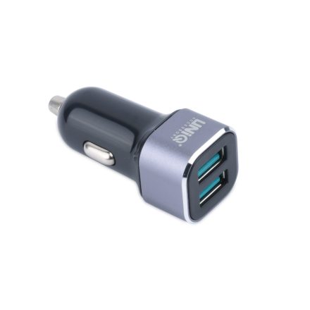 UNIQ 2.4A 2xUSB Autós Töltőfej + Micro USB 1M Adatkábel - Grafit