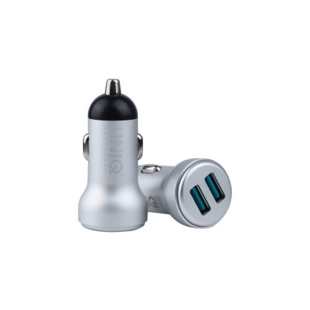 UNIQ 2.4A 2xUSB Autós Töltőfej + Micro USB 1M Adatkábel - Ezüst