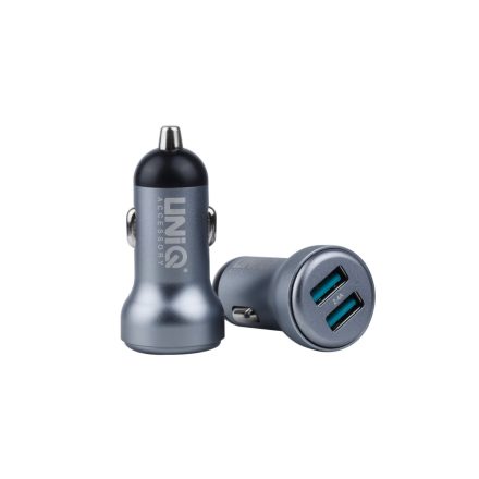 UNIQ 2.4A 2xUSB Autós Töltőfej + Lightning 1M Adatkábel - Grafit